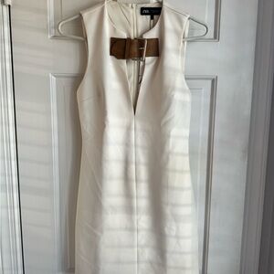 Zara Cream Mini Dress with Tan Detail